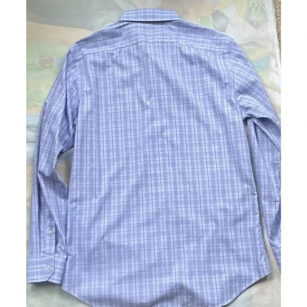 Banana Republic Mens Large Blue Plaid Button Up Shirt Slim Fit Non-Iron Tailored